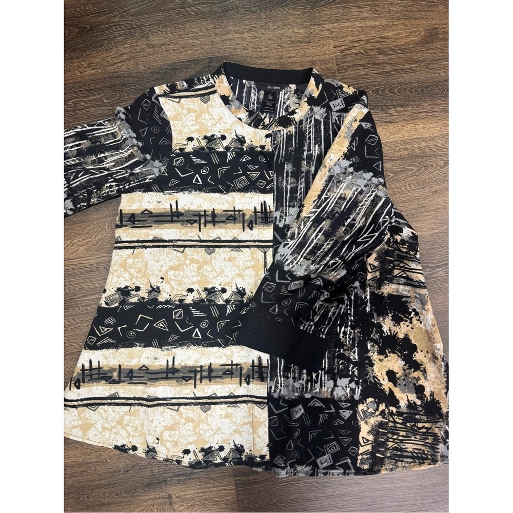 Ali Miles Womens Abstract Artsy Front Button Tunic Top‎ Sz L 3/4 Sleeve - Picture 12 of 12